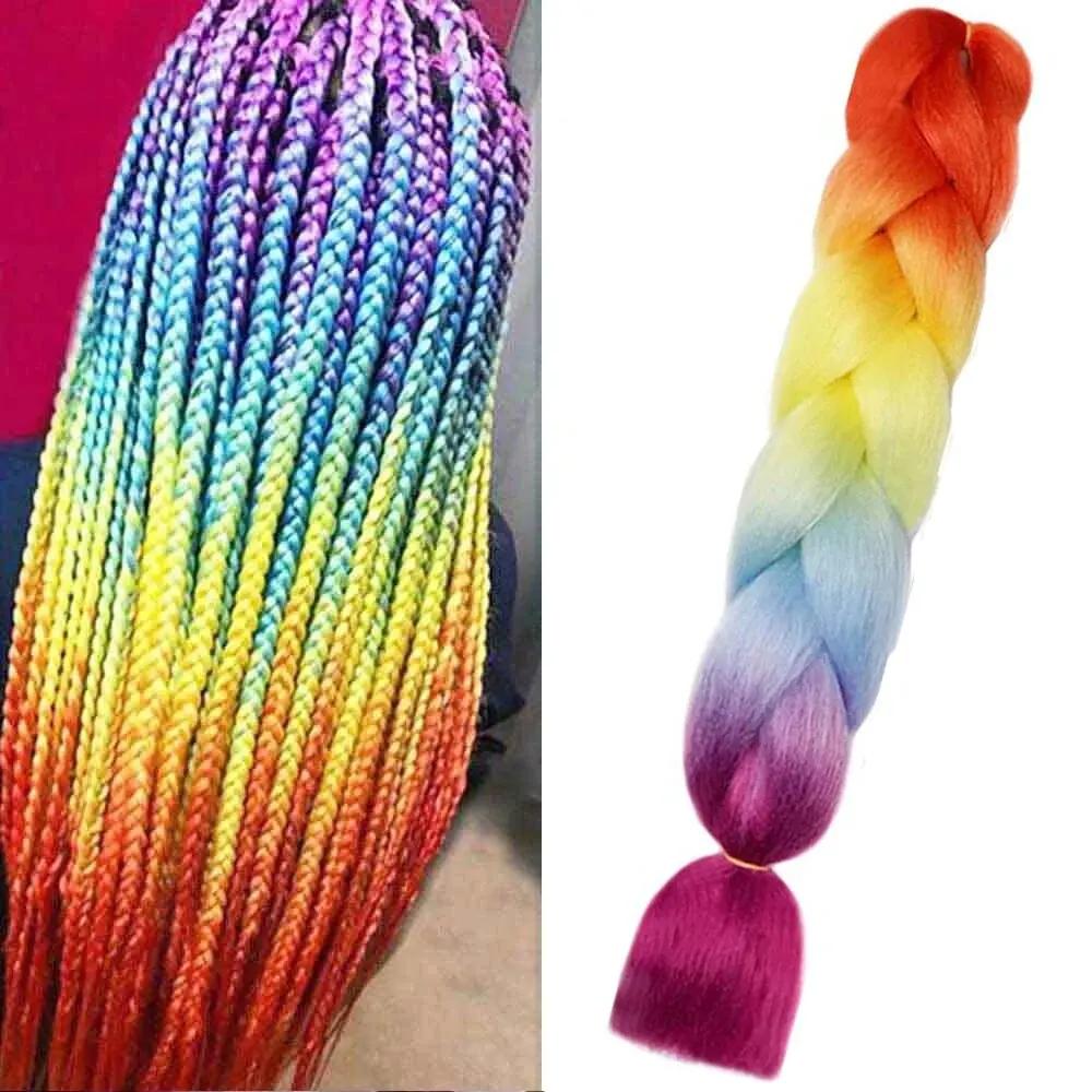 24 pouces Ombre Jumbo tressage cheveux pour Crochet torsion boîte tresses arc-en-ciel coloré haute t