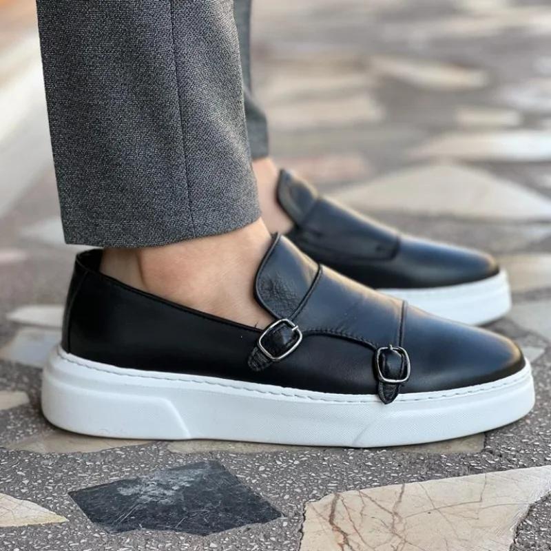 Chaussures de sport à enfiler faites à la main pour hommes, baskets à double structure, noir, marron