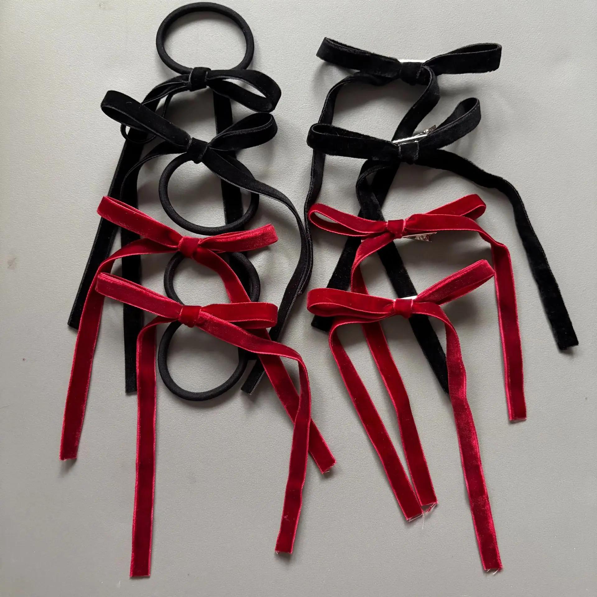2/8 pièces de nœuds en velours noir tendance pour femmes et filles, accessoires pour cheveux de fête