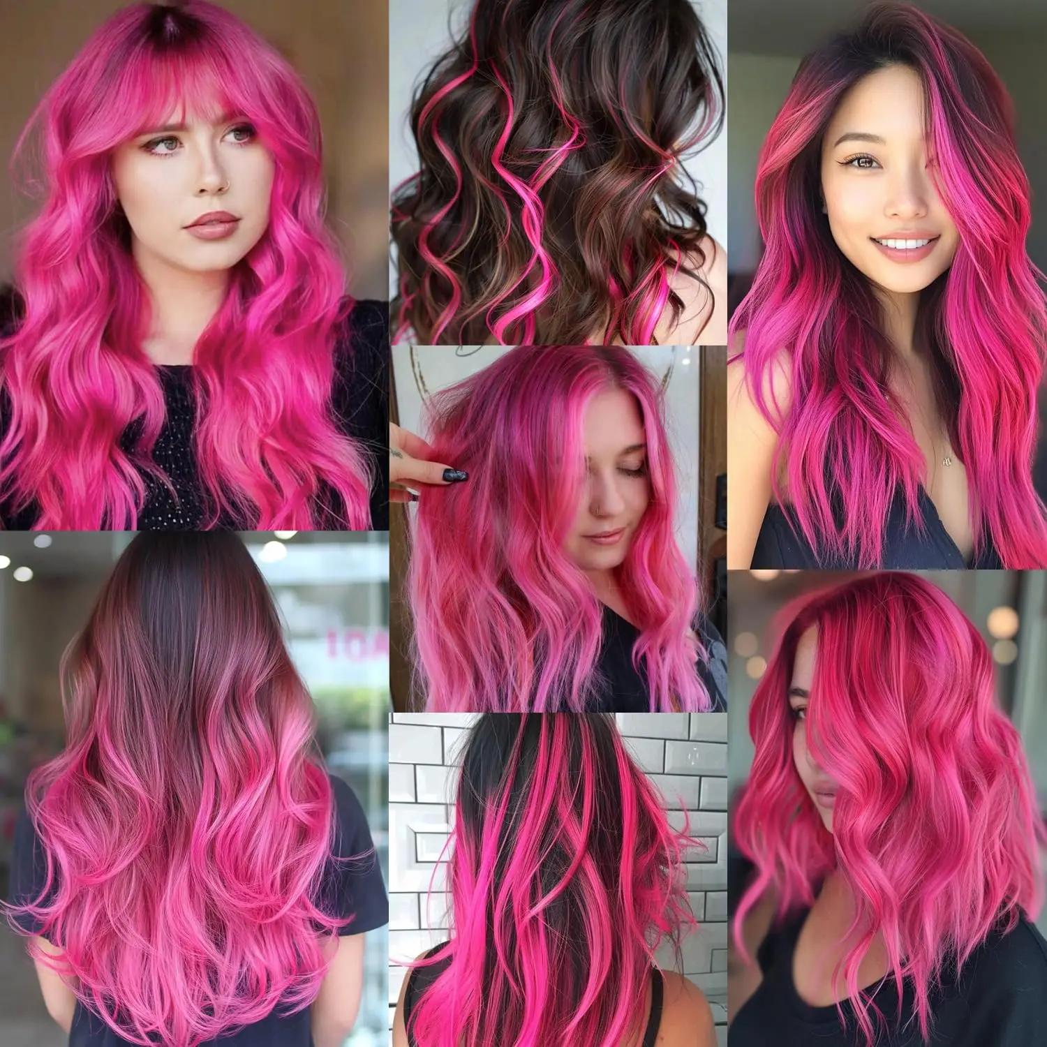 Extensions de cheveux synthétiques colorées à clips, 5 pièces, Extensions de cheveux colorées arc-en