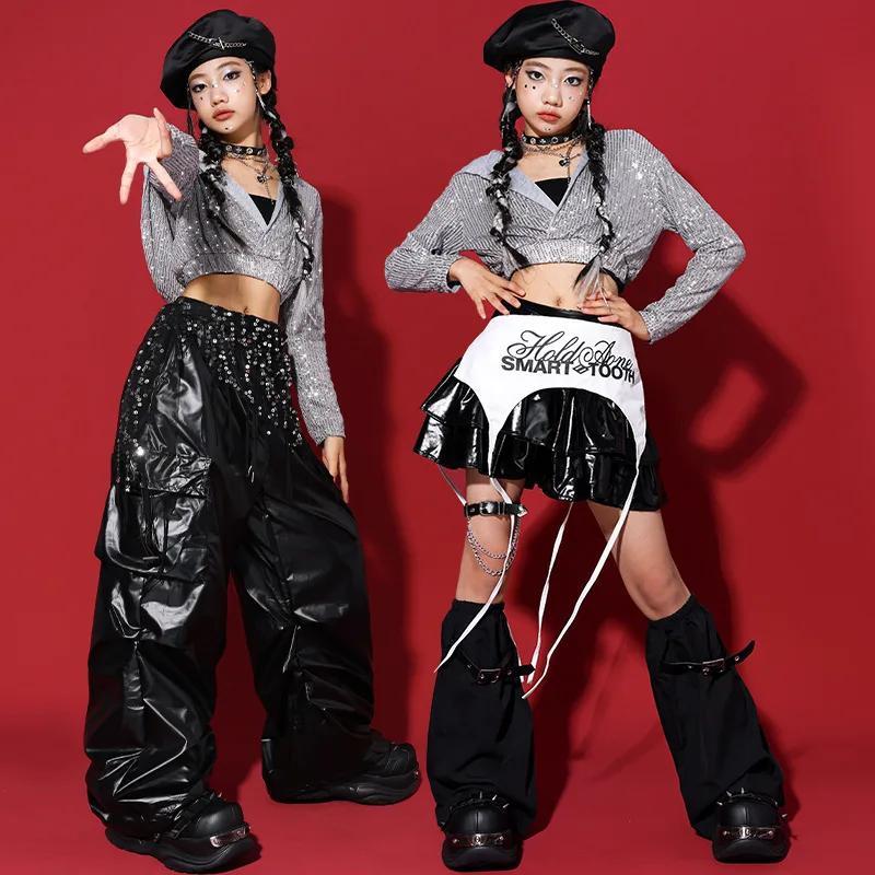 Ensembles de vêtements pour filles K-pop, sweats à capuche argentés et noirs à paillettes, shorts de