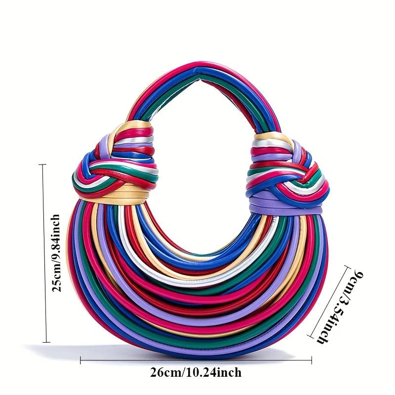 Sac à main à pompon tissé à la main pour femmes, Style décontracté, avec motif matelassé à chevrons,