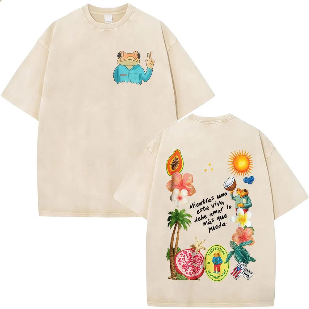 T-shirt Rapper Bad Bunny Vintage Lavé Debi Tirar Mas Fotos DTMF World Tour Album T-shirts Hommes Fem