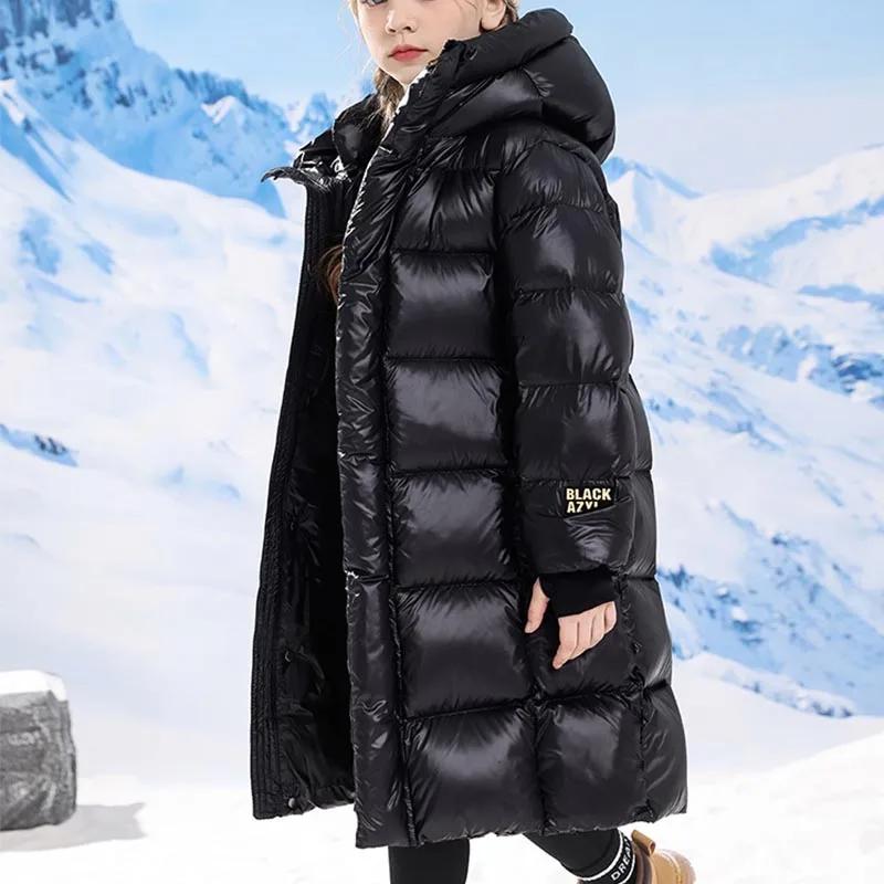 Manteau Long en coton épais noir et or pour enfants, veste d'hiver en coton pour garçons et filles, 