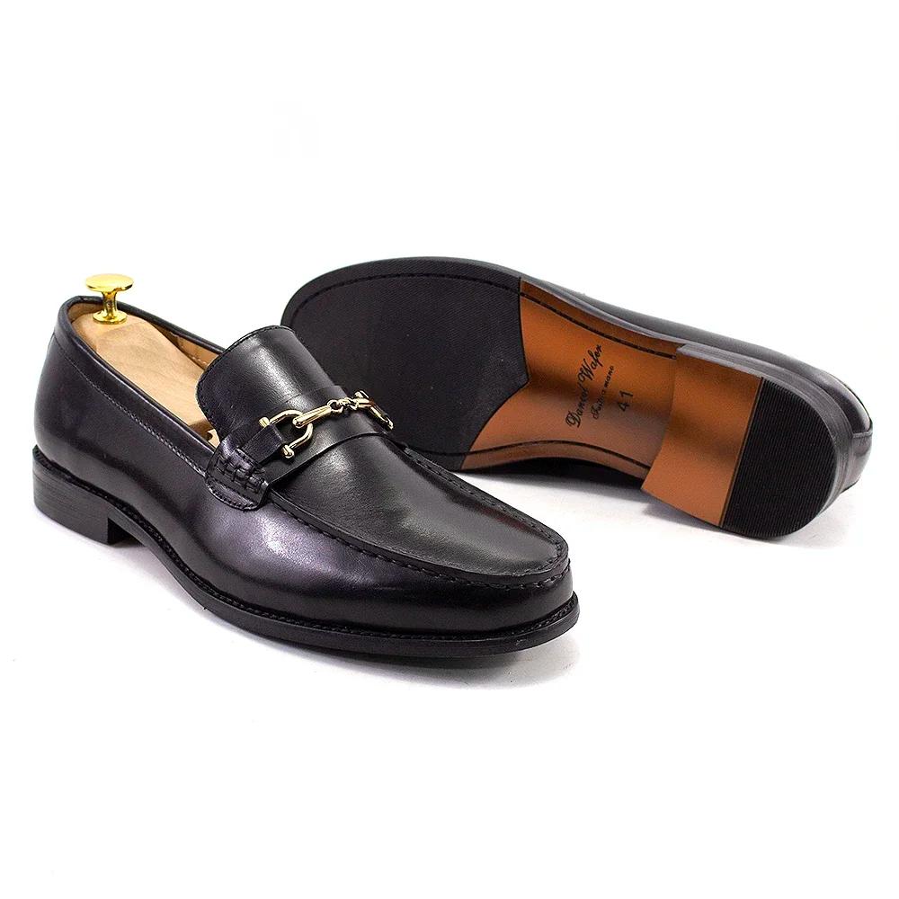 Mocassins en métal de style italien classique pour hommes, cuir véritable, chaussures provoqué à enf