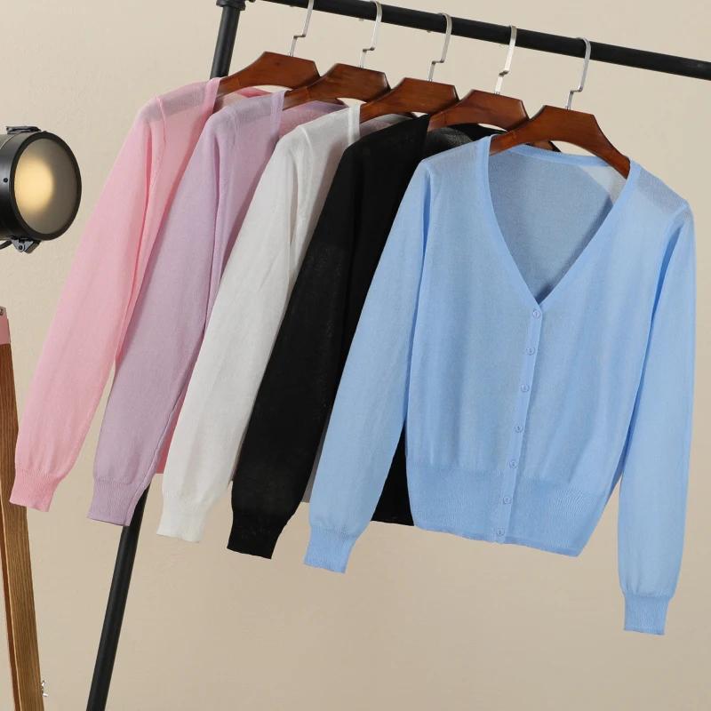 vêtements femme korean style cardigan ete légère haut pull été gilet maille tricoté à manches longue