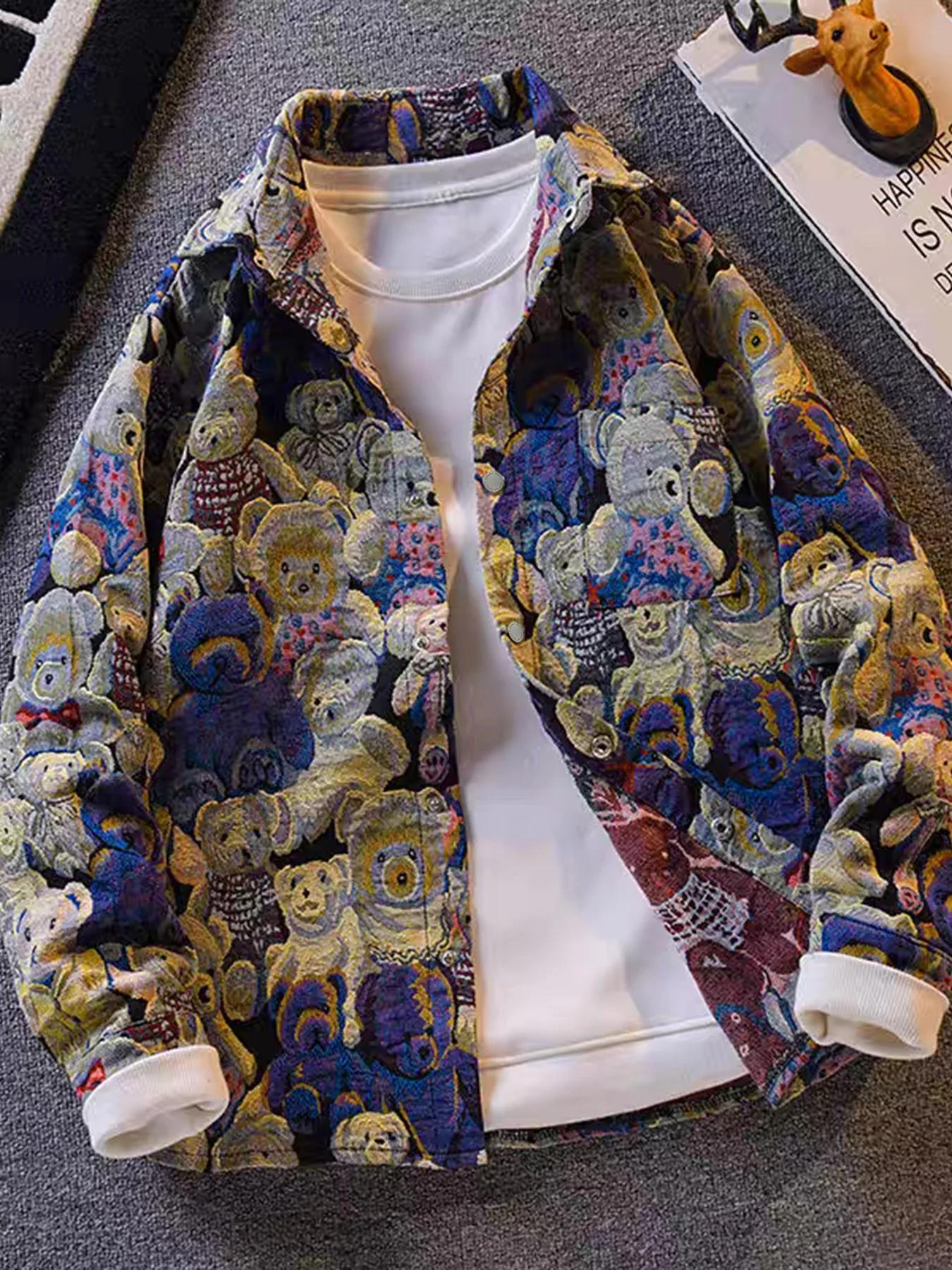 Veste Teddy Bear à imprimé intégral de style High Street pour hommes, tendance et élégante, manteau 