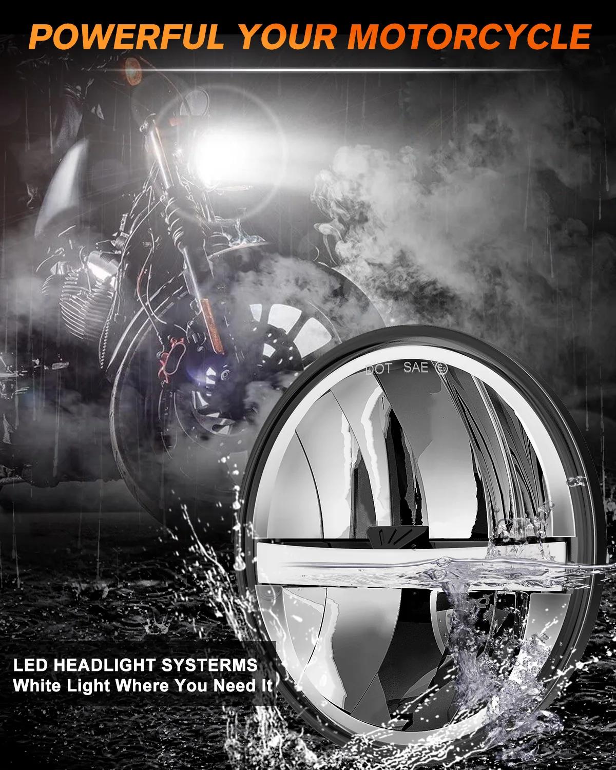 BraveWAY 5.75 pouces LED moto phare moto, 5-3 / 4 lampe pour Harley Sportster Roadster Glide Dyna po
