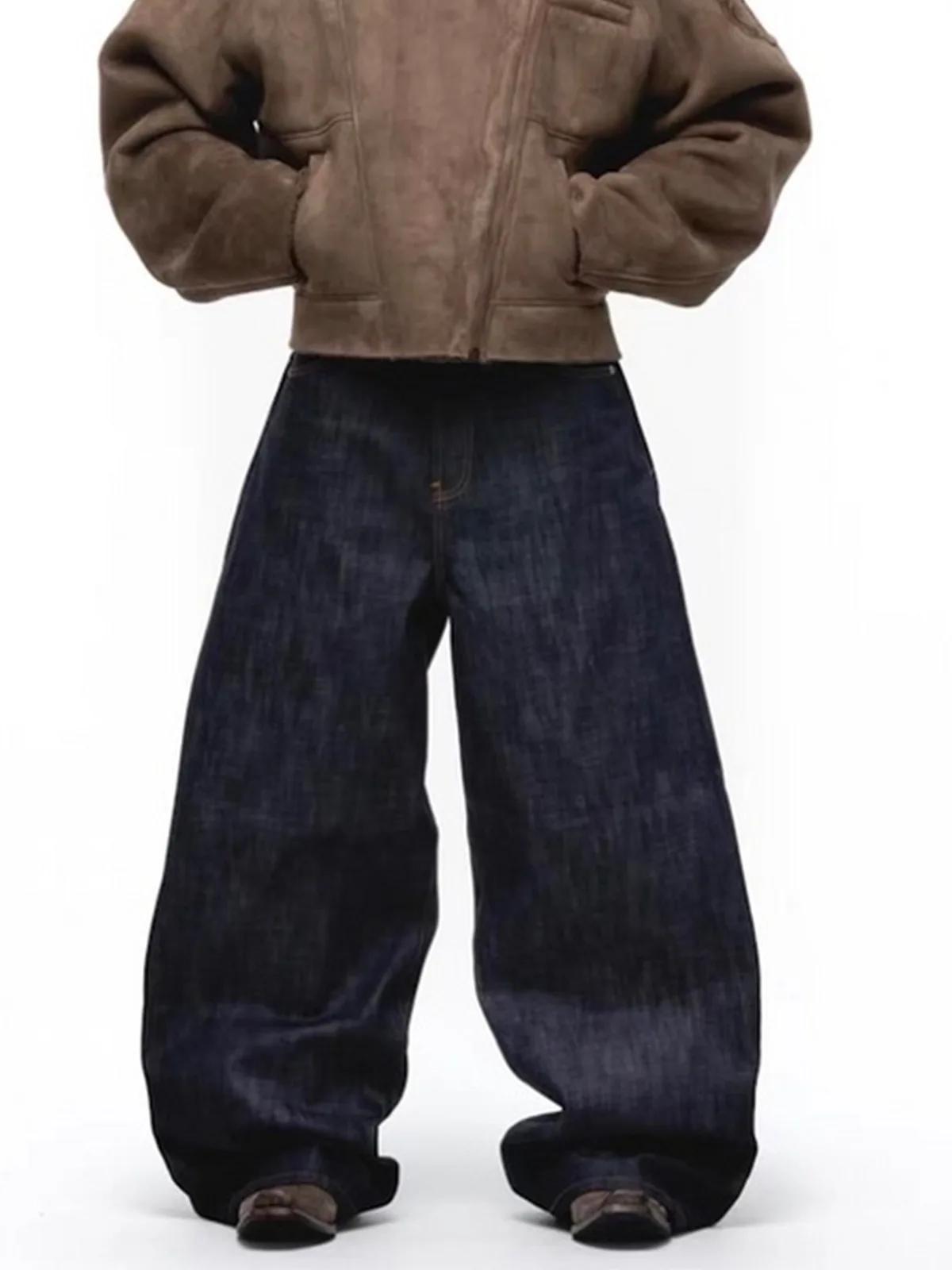 MIJKO noir bleu hommes Baggy jean droit couleur unie Cleanfit ample décontracté Denim pantalon unise