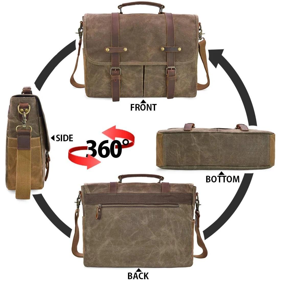 Sac messager de grande capacité pour hommes, sac en toile robuste pour ordinateur portable 15.6 pouc