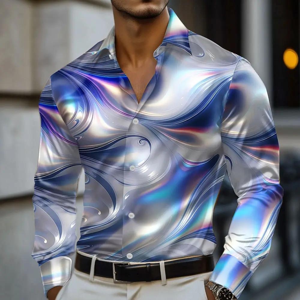 Chemise d'art liquide abstrait en marbre pour hommes, chemise formelle à manches longues, mode décon
