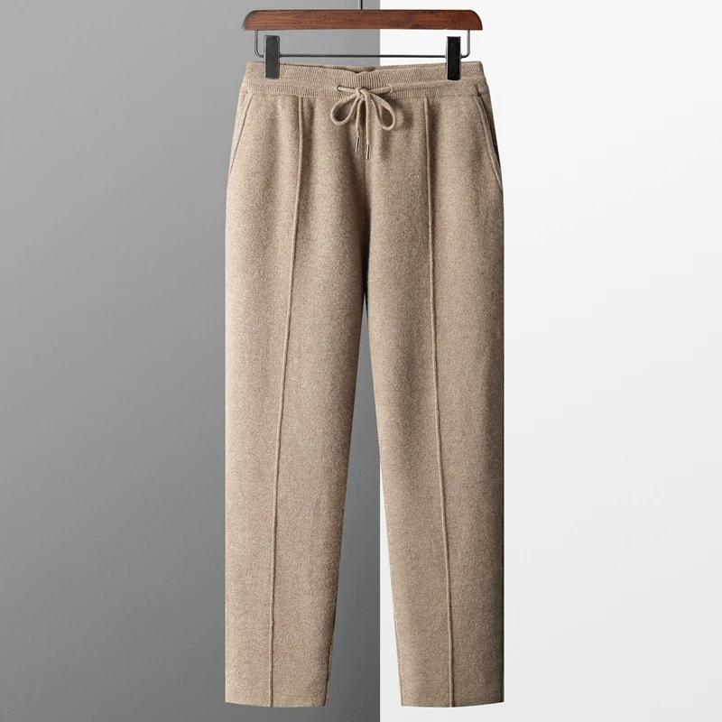 Pantalon en cachemire épais pour hommes, Slim, tricoté, 100% Pure laine, pour garder au chaud, nouve
