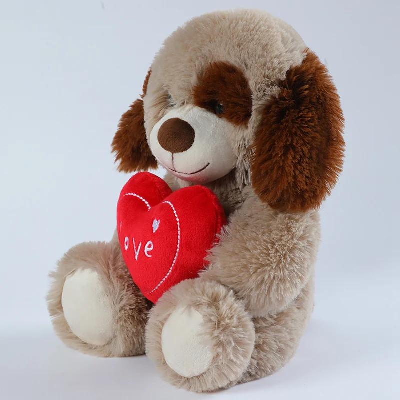 Jouets en peluche ours chien 25CM, mignon, cœur rouge imprimé amour, Animal créatif, poupée en peluc