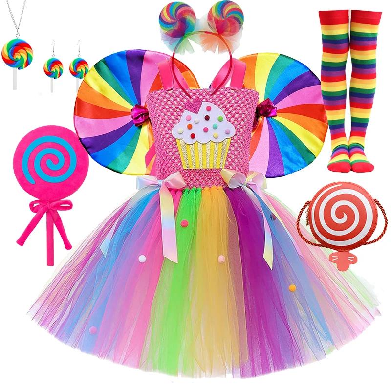 Déguisement pour filles, robe bonbon, sucette pour enfants, Costume de Cosplay fantaisie pour enfant