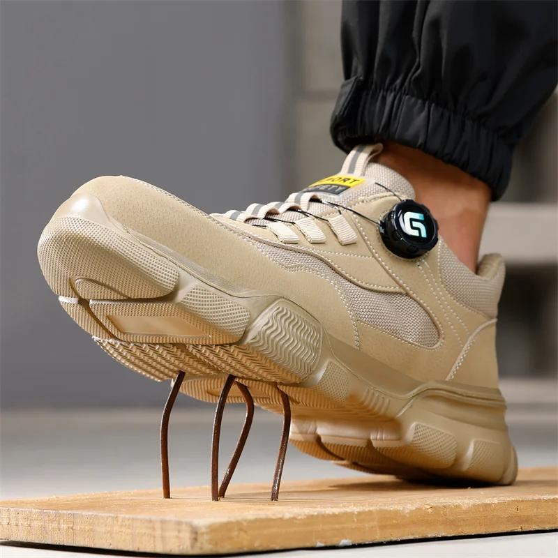 Chaussures de travail à bouton rotatif pour hommes, baskets de sécurité respirantes, bottes légères 