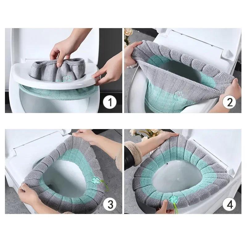 Housse de siège de toilette chaude, confortable, tricotée épaisse en forme de O, universelle, lavabl