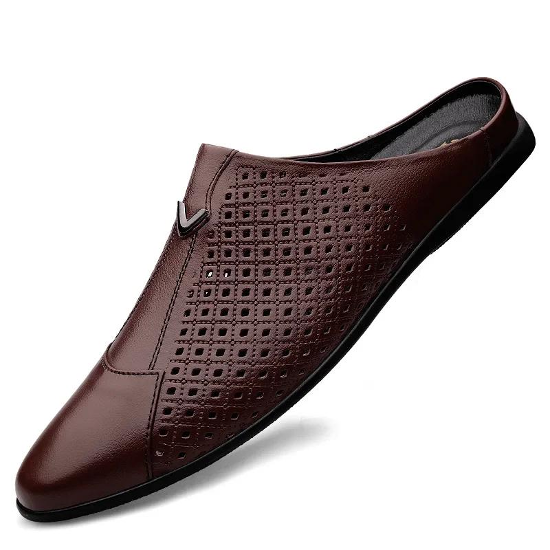 Mocassins d'été en cuir pour hommes, chaussures de conduite, mules, tennis, blanc, 2024