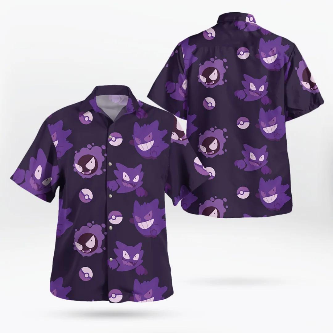 Chemise hawaïenne à boutons avec motif Anime Gengar Pokemon, T-Shirt de sport d'été à séchage rapide
