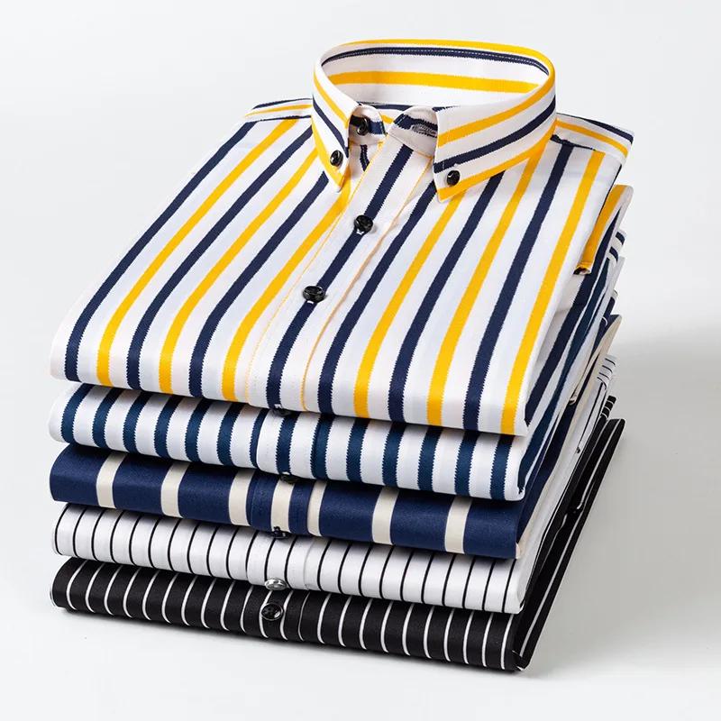 Chemise à manches longues pour hommes, décontractée, à rayures, sans repassage, de haute qualité, sl