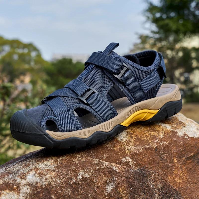 Sandales en maille respirante pour hommes, chaussures de plage et de marche en plein air, légères, c