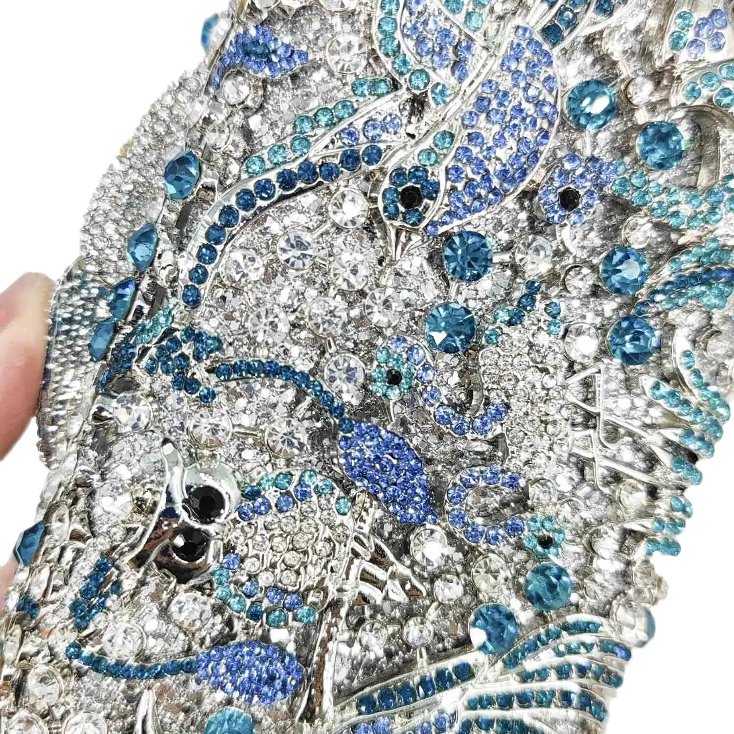 Pochette en cristal bleu clair pour femme, sac à main en biscuits, sac de soirée, patients de mariag