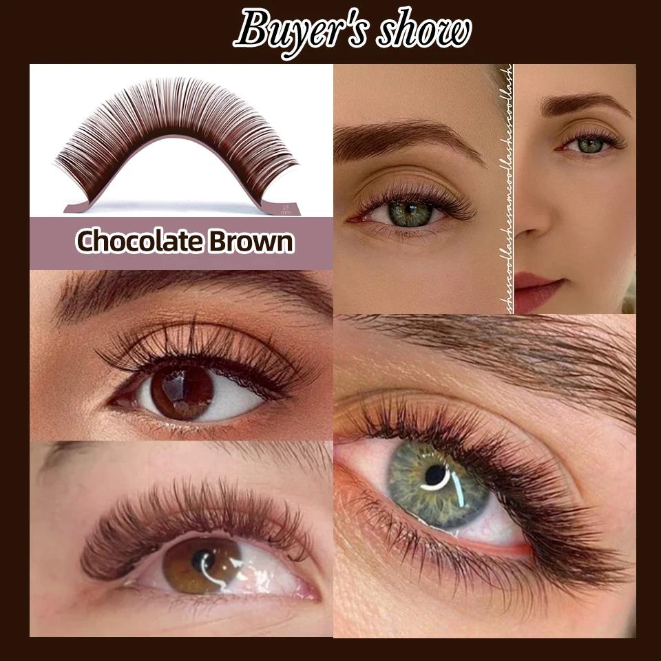 32 rangées d'extension de cils brun foncé clair mélange 9-16 cils individuels de vison couleur de ha
