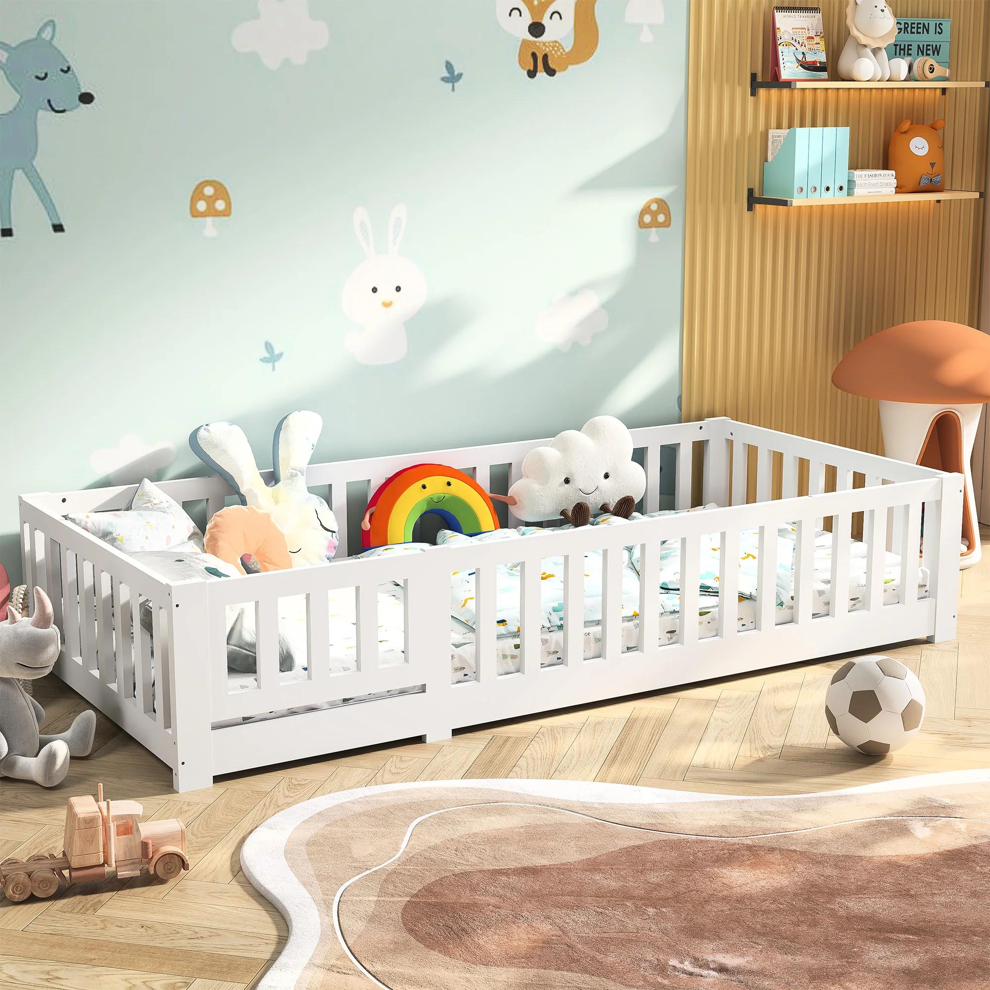 Lit de sol Montessori pour enfants Rosahqnda 90 x 200 cm avec protection contre les chutes, y compri