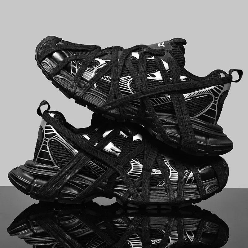 Baskets de rue à lacets pour hommes, Niche d'épissure épaisse, chaussures de sport de couleurs mélan
