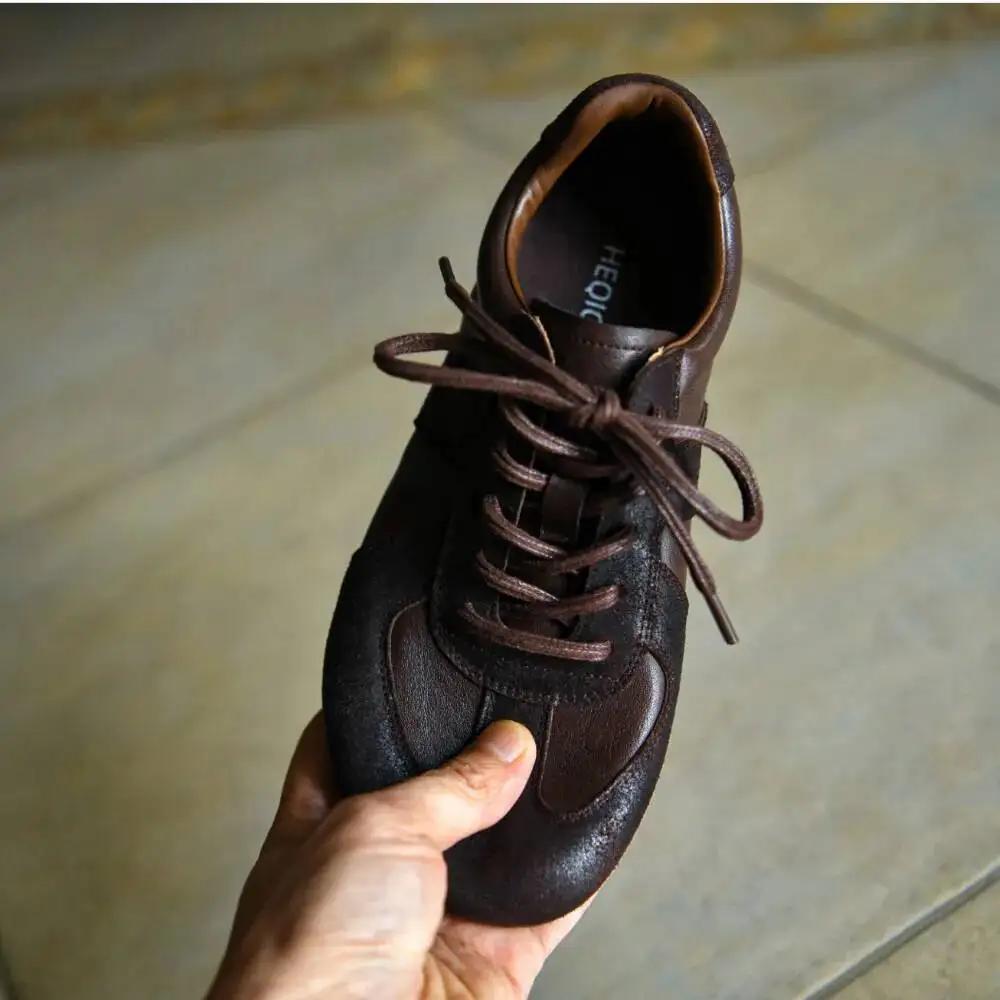 Baskets en cuir véritable pour femmes, en daim naturel, à talon compensé bas, bout rond, à lacets, d
