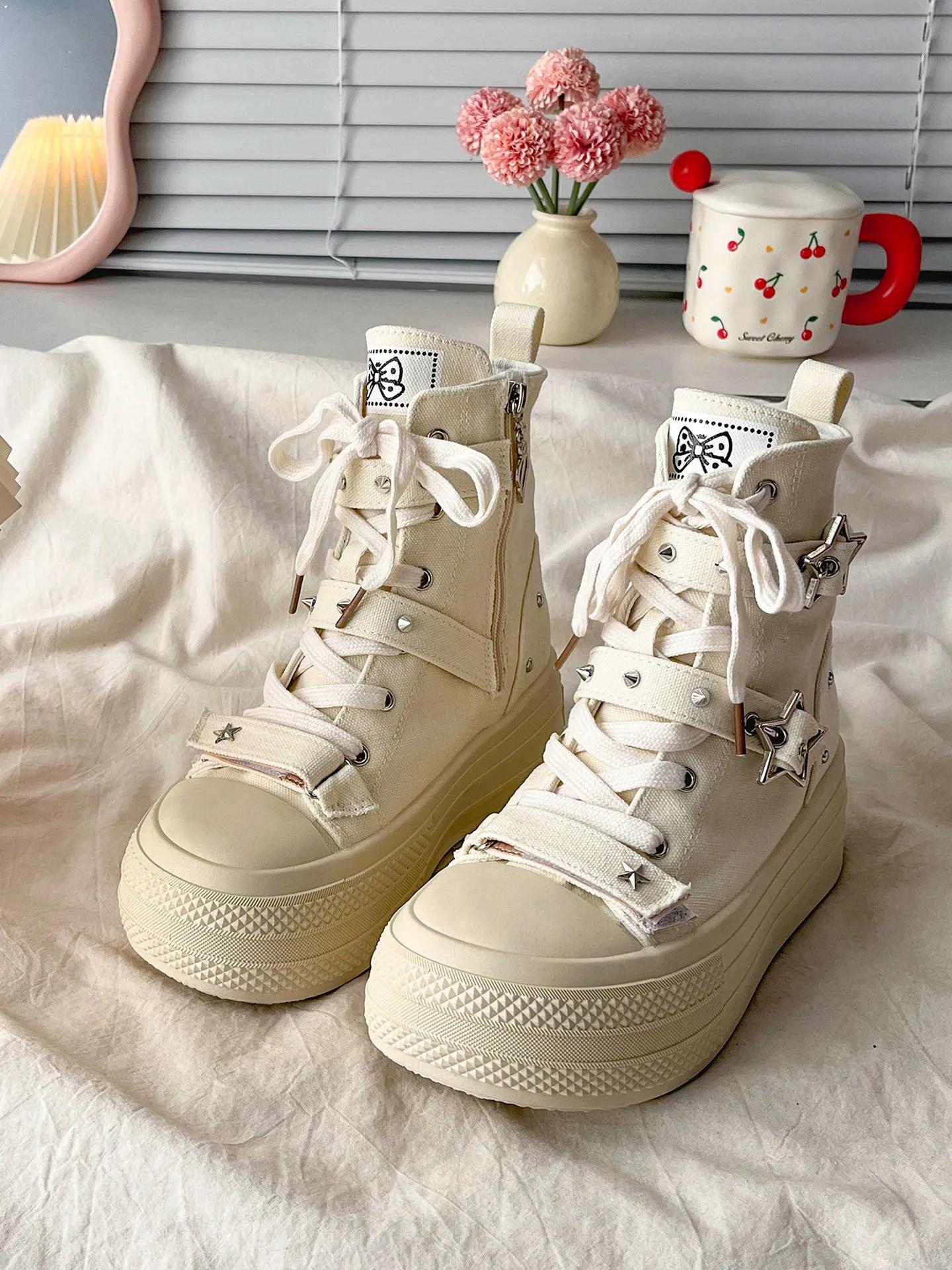 Baskets décontractées rétro haut de gamme à semelle épaisse en toile pour femme, nouvelle collection