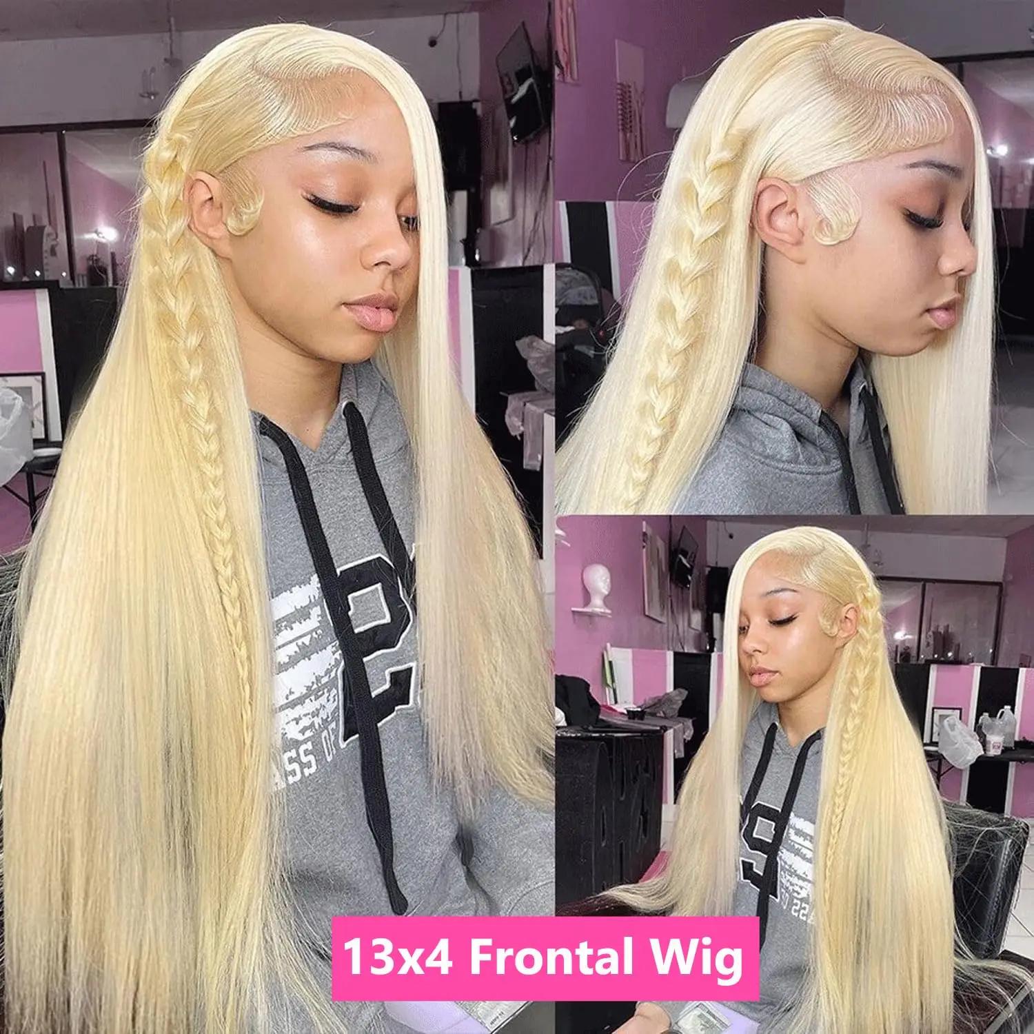 Perruque Lace Front Wig sans colle naturelle, cheveux lisses, blond 613, 13x4 HD, 30 pouces, 613