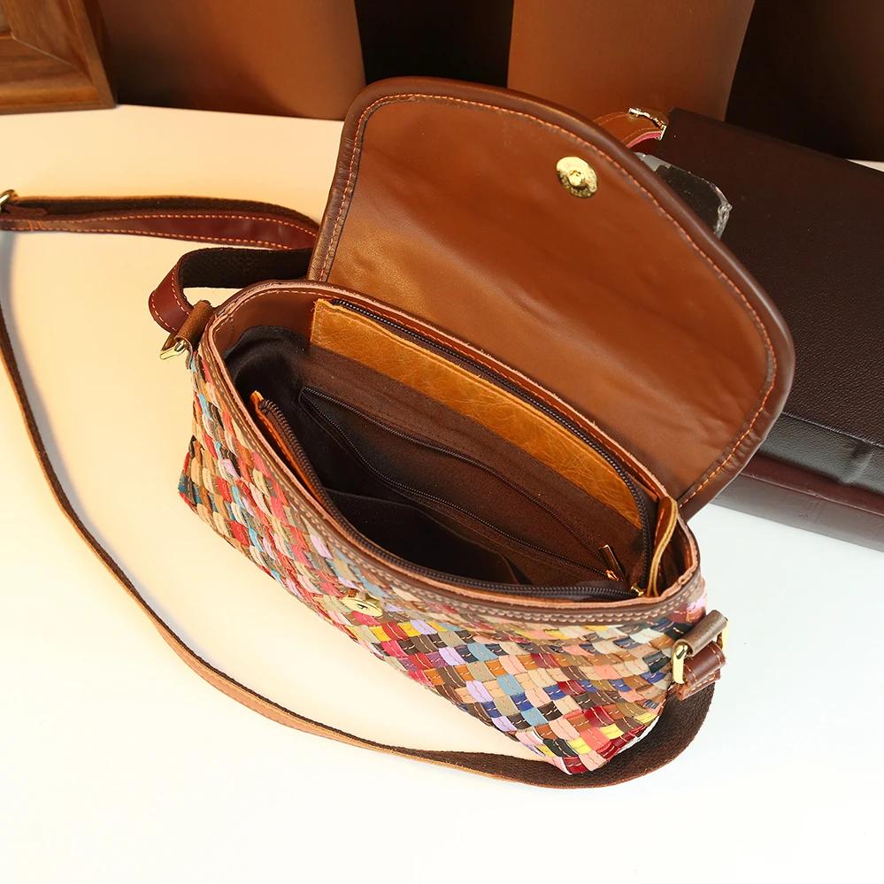 Sac bandoulière bohème en cuir véritable tissé à la main pour femme, style ethnique, sac à bandouliè