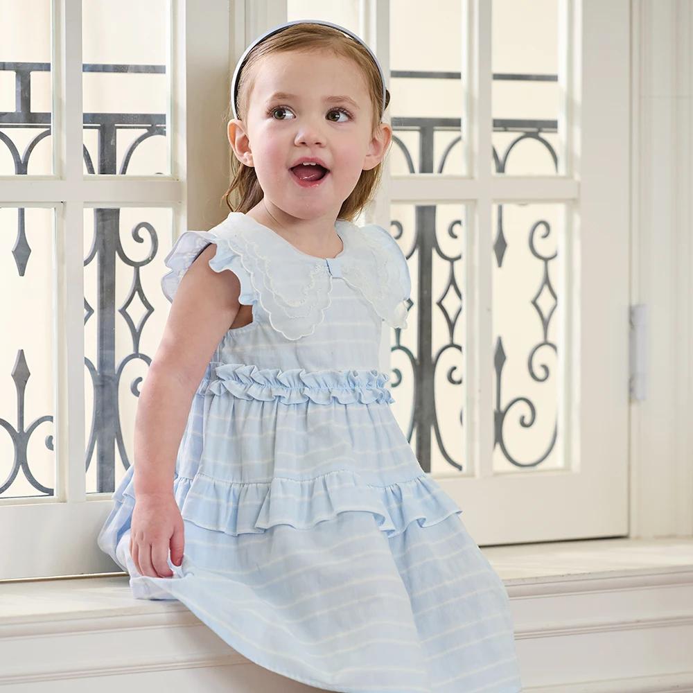 Robes en pur coton pour filles Dave Bella, vêtements d'été pour enfants, robe élégante bleue pour en