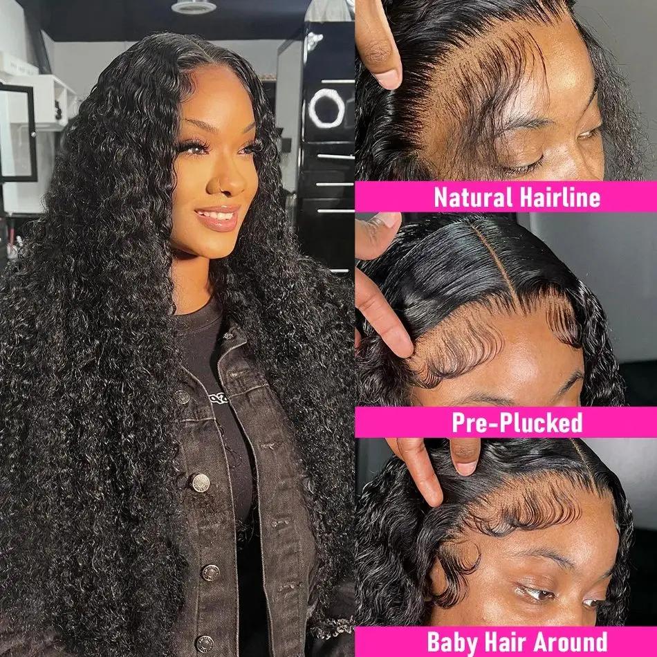 Perruque Deep Wave Lace Frmeds Brésilienne Naturelle pour Femme, Cheveux Ondulés, 36 Pouces, 13x4, 1