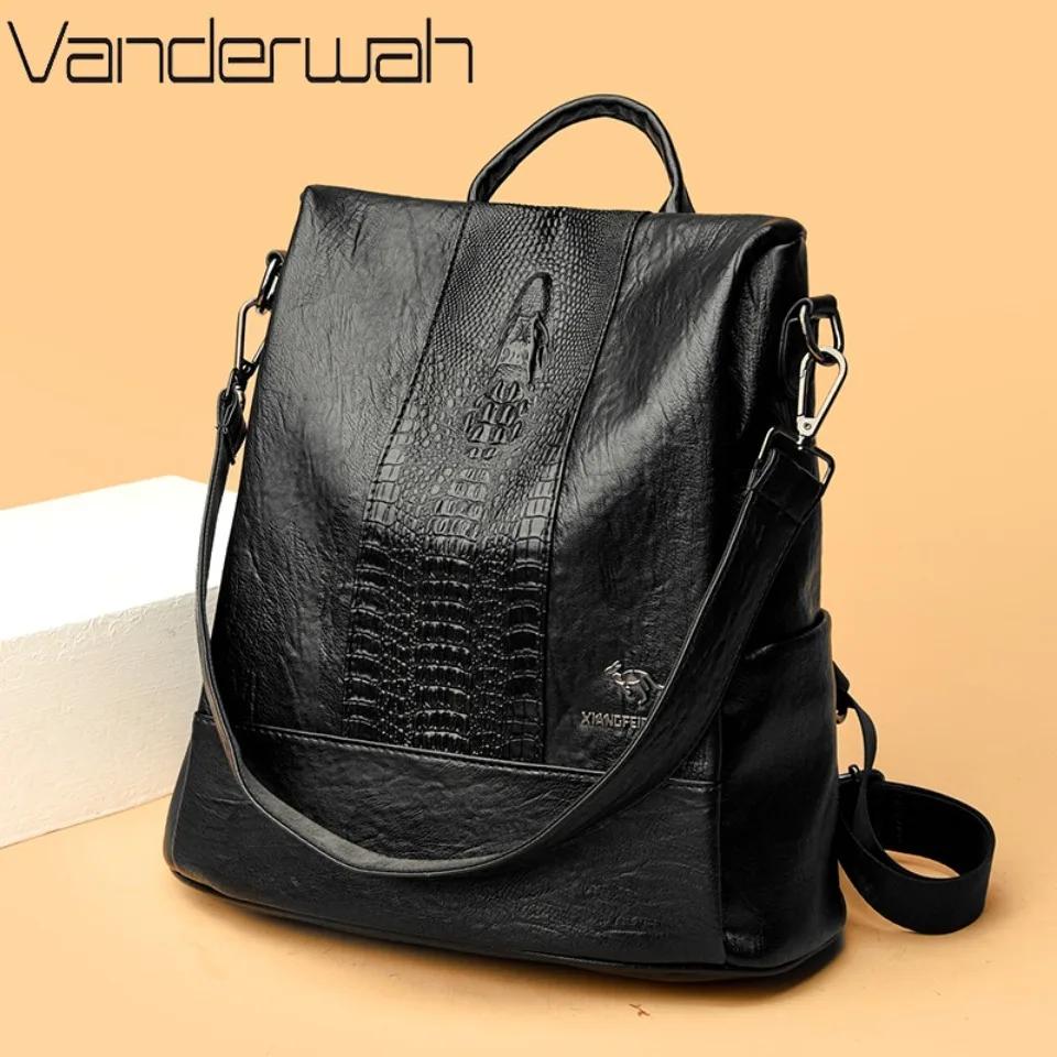Sac à dos en cuir à motif crocodile pour femmes, sacs d'école pour filles, sac à dos de grande capac
