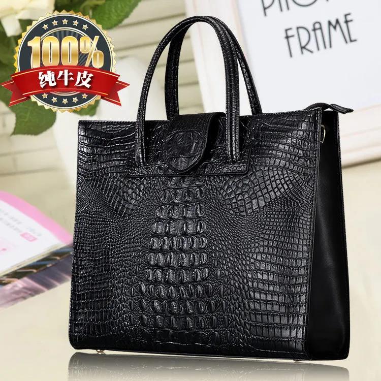 Sac à main en cuir véritable motif Crocodile pour femmes, sac à bandoulière de grande capacité, mode