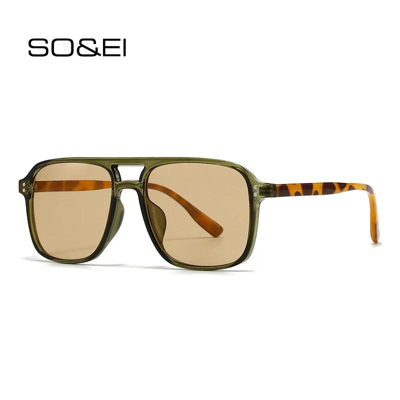 SO & EI mode Double ponts carrés Rivets femmes lunettes de soleil rétro hommes dégradé nuances UV400