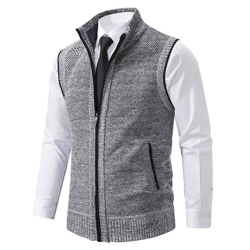 Pull tricoté sans manches pour hommes, Cardigan avec fermeture éclair, gilet décontracté, veste chau
