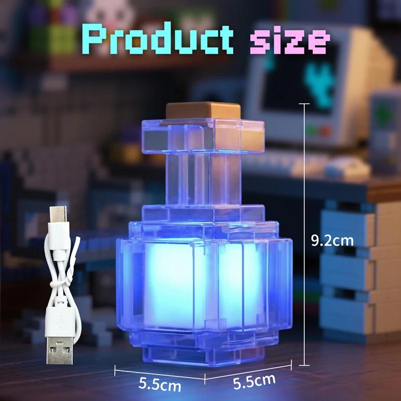 Lampe de nuit LED rechargeable en forme de bouteille de potion, 7 couleurs changeantes, style pixel,