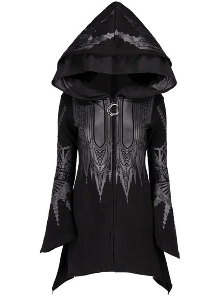 Street Goth Style Punk noir Long haut à capuche Harajuku rétro foncé Grunge Y2K imprimer sweats 2022