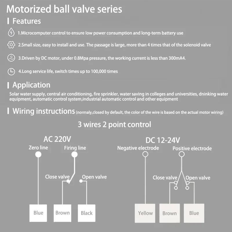 Vanne à bille motorisée en laiton, actionneur électrique à 3 fils et deux commandes, AC220V, 3 voies