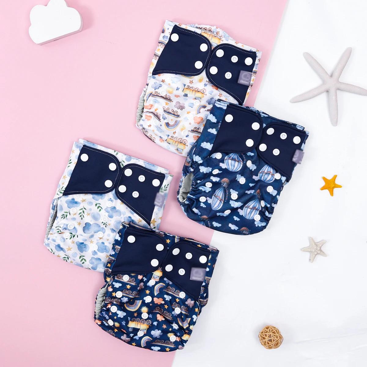 Lot de 4 couches lavables Elinfant pour bébé 3-15 kg - Intérieur en maille respirante et imperméable