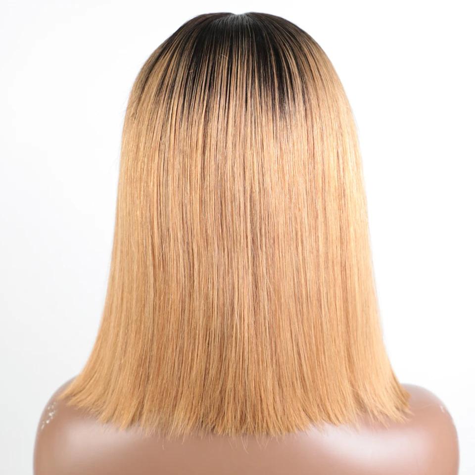 Lekker Ombre Blonde courte droite Bob 13x1 T dentelle avant 100% perruques de cheveux humains pour l
