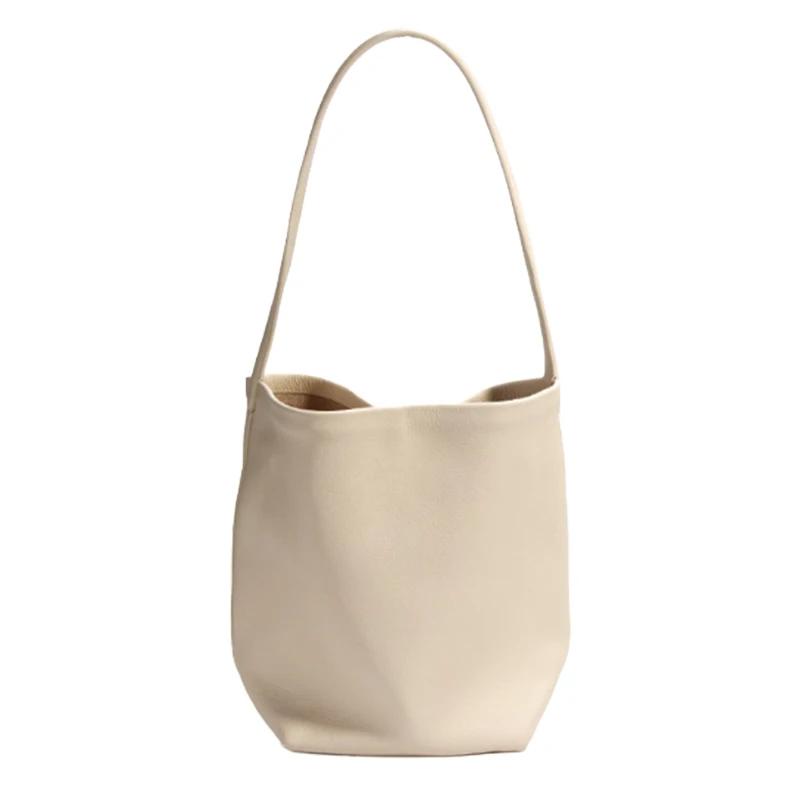 Sac à main en cuir véritable pour femme, couleur unie, minimaliste, sac à bandoulière, sac seau