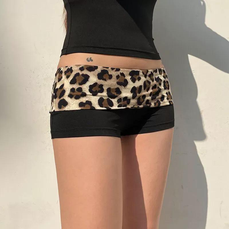 Contraste Patchwork Léopard Taille Basse Slim Sexy Booty Shorts Femmes Baddie Tenues