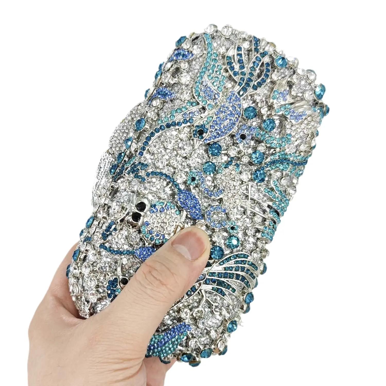 Pochette en cristal bleu clair pour femme, sac à main en biscuits, sac de soirée, patients de mariag