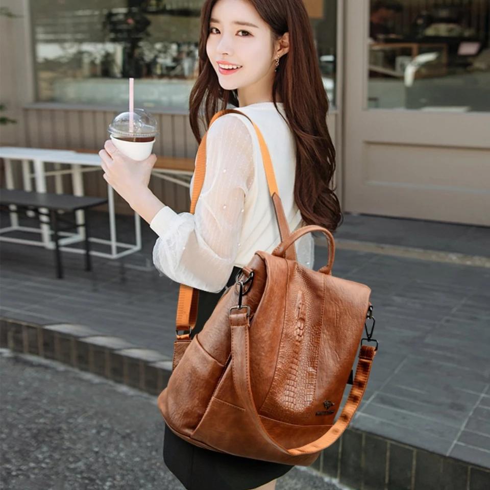 Sac à dos en cuir à motif crocodile pour femmes, sacs d'école pour filles, sac à dos de grande capac