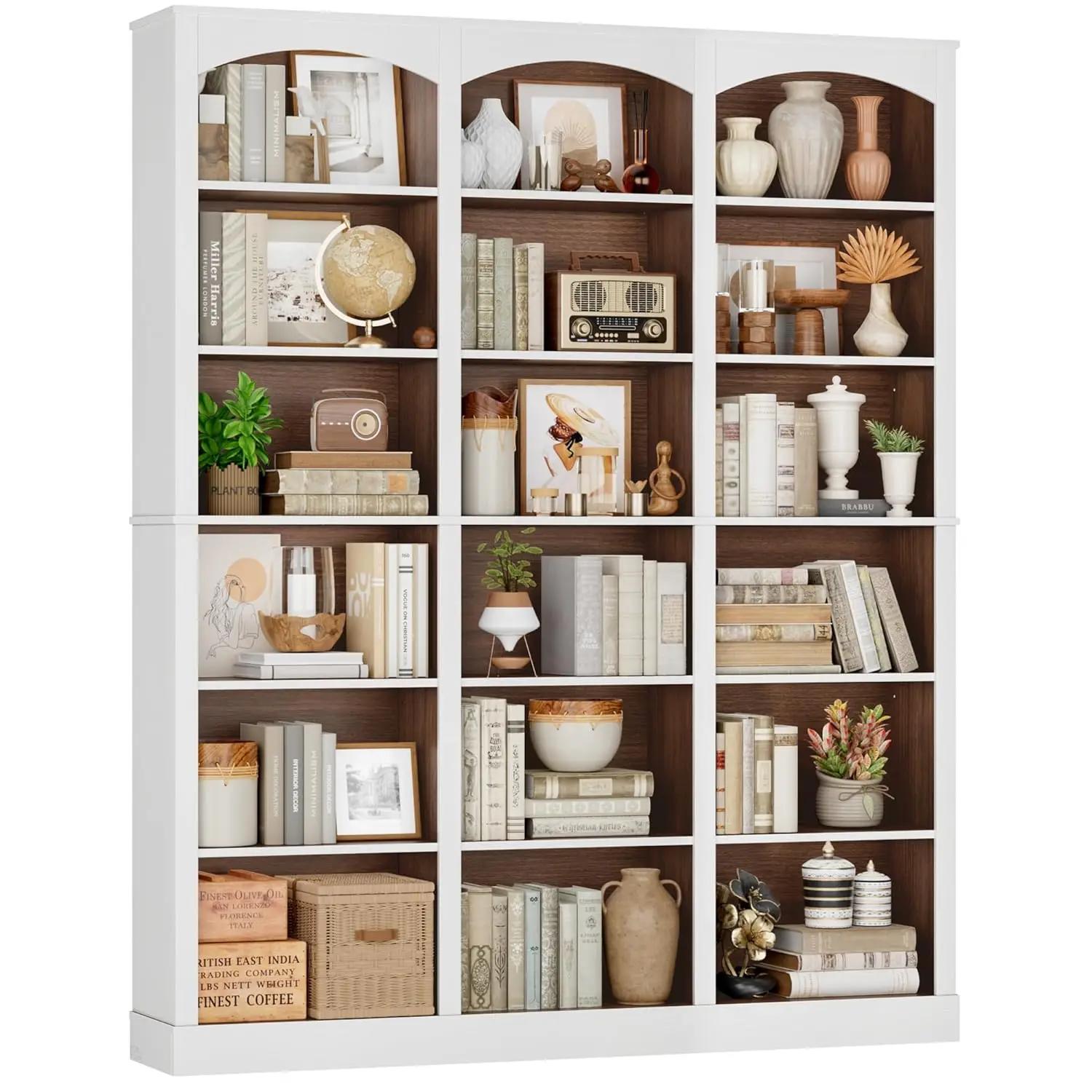 Étagère à livres triple large de 71 pouces, bibliothèque haute à 6 niveaux, grande bibliothèque avec