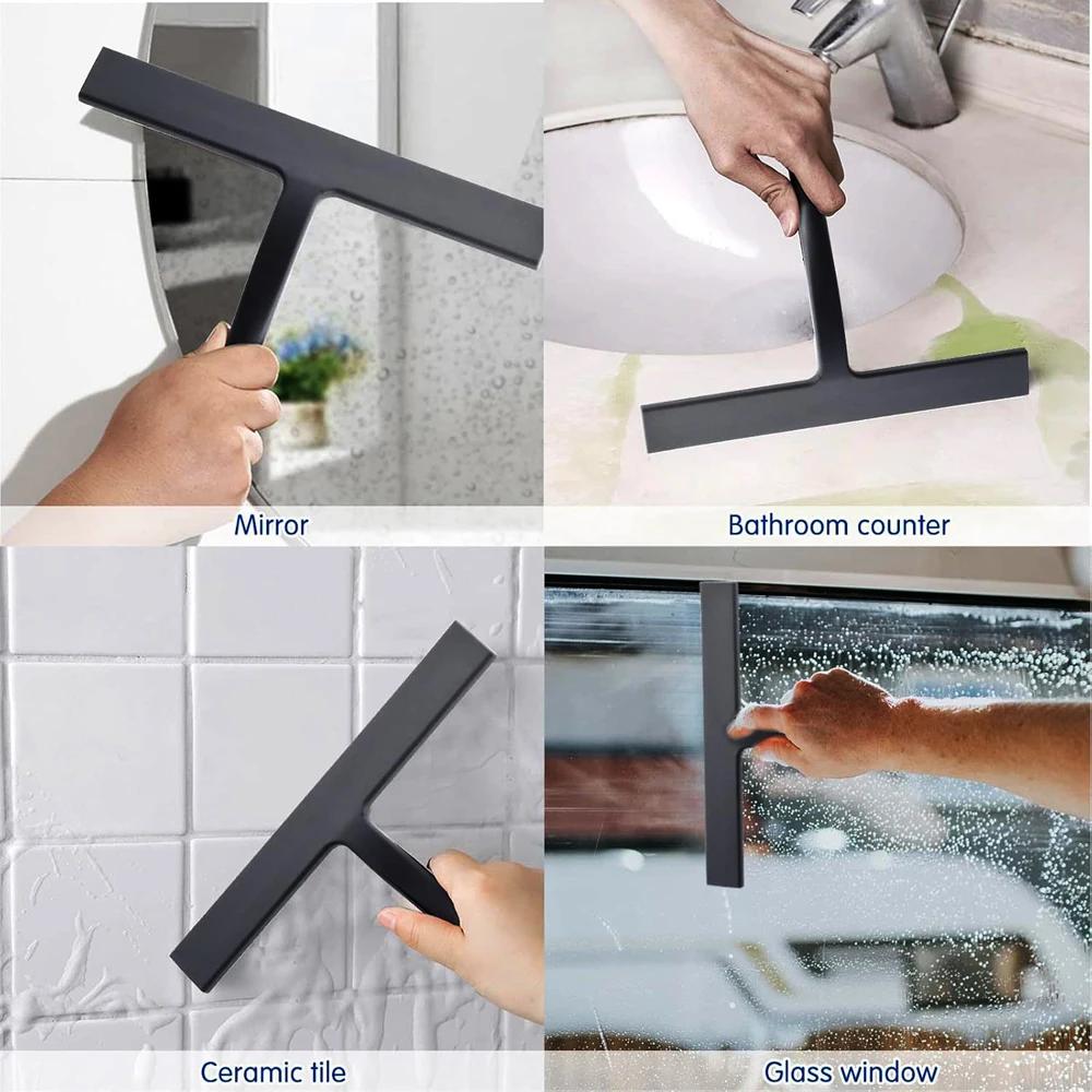 Nouveau Raclette de douche essuie-glace en verre, grattoir de douche, nettoyeur avec support en Sili
