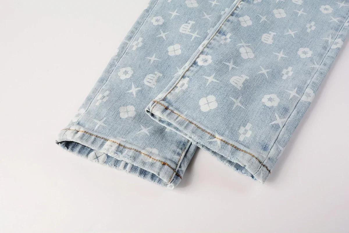 2025 pantalon imprimé Jean américain 9089 Style taille haute coupe ample jambe droite jean bleu mode